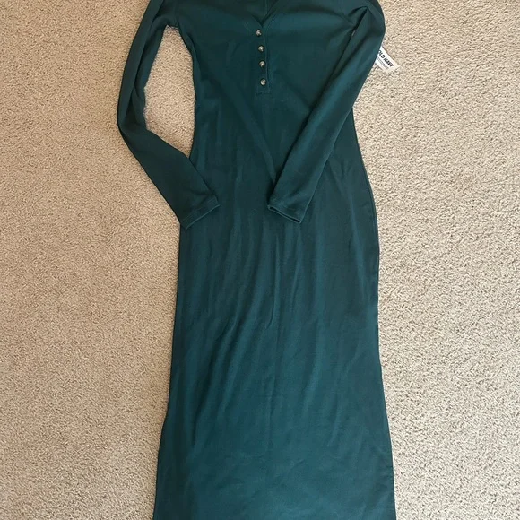 Old Navy Forest Green Long Sleeve V-neck Henley Midi Dress - Picture 7 of 8